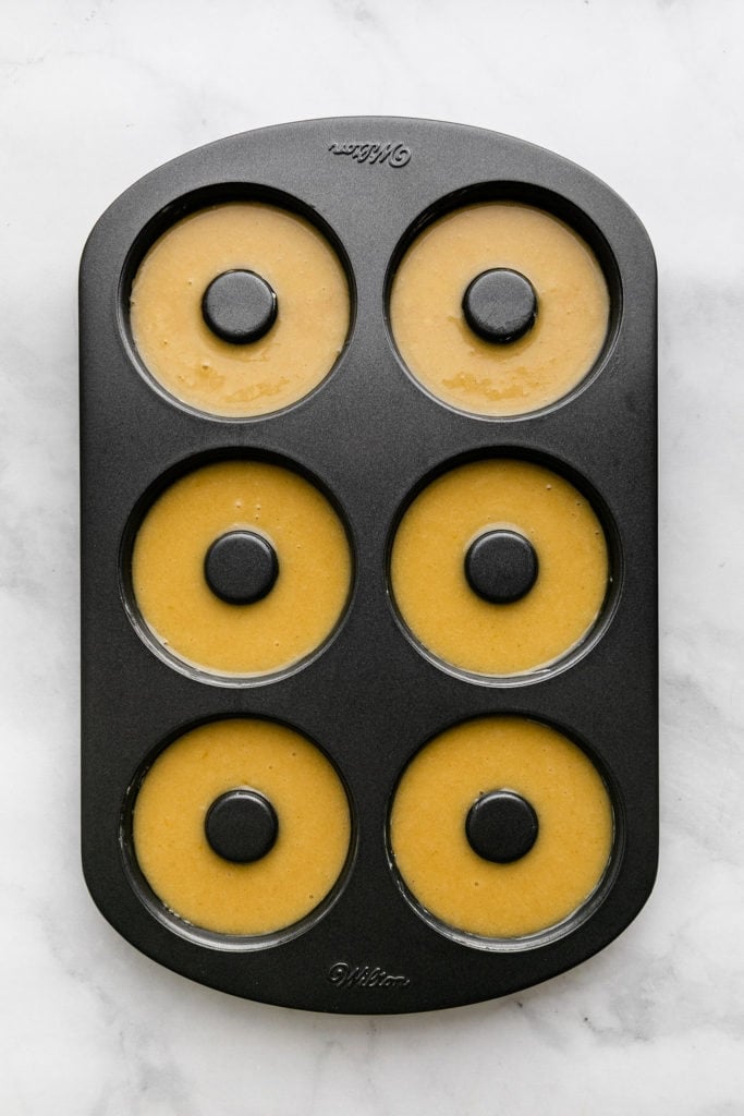 Gluten-Free Donut batter in a silicone donut pan