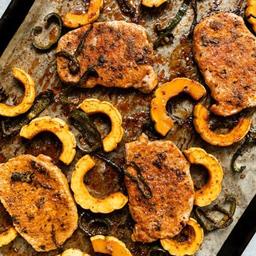 Oven-Baked Pork Chops with Delicata Squash