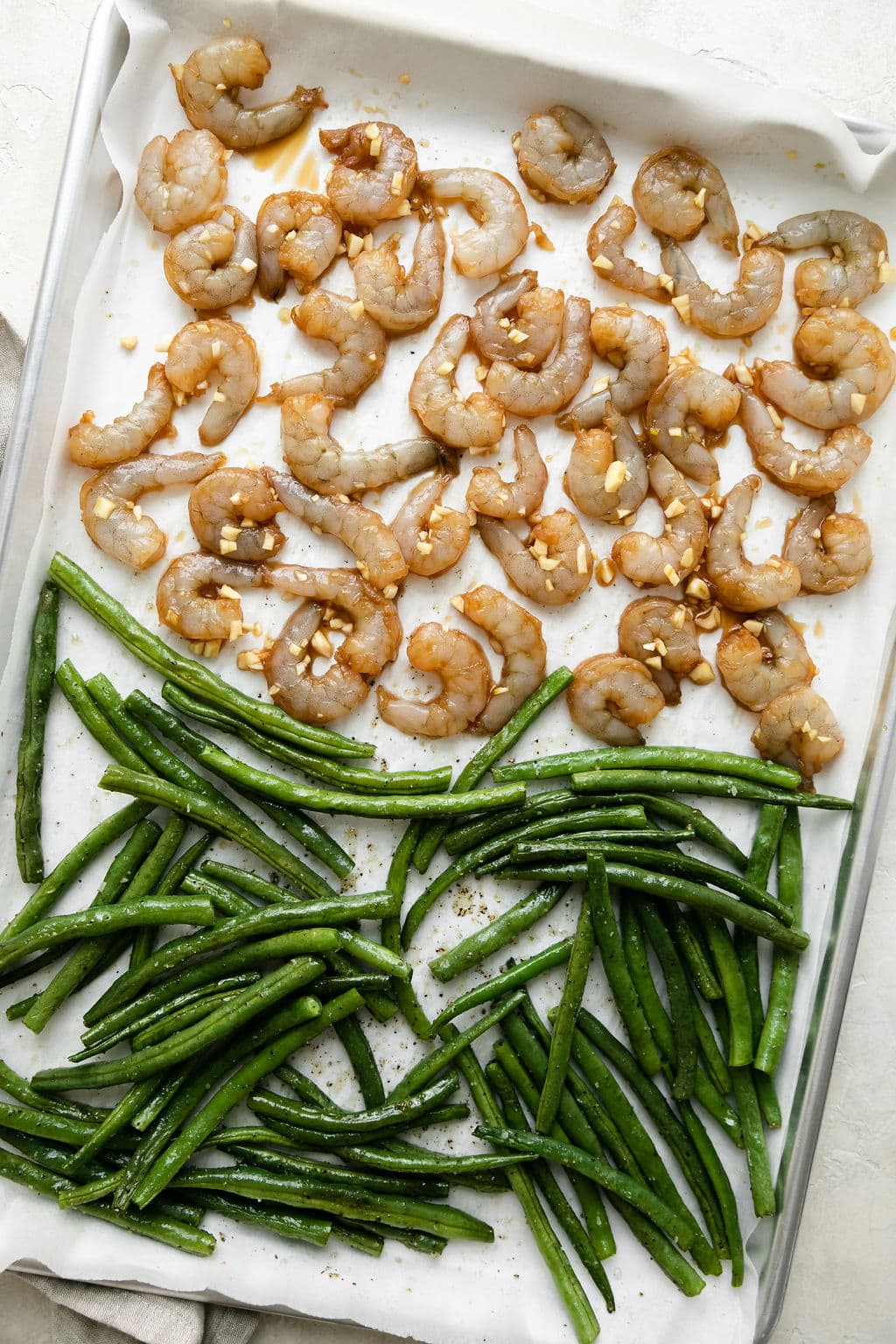 Sheet Pan Honey Garlic Shrimp Dinner ready for baking 