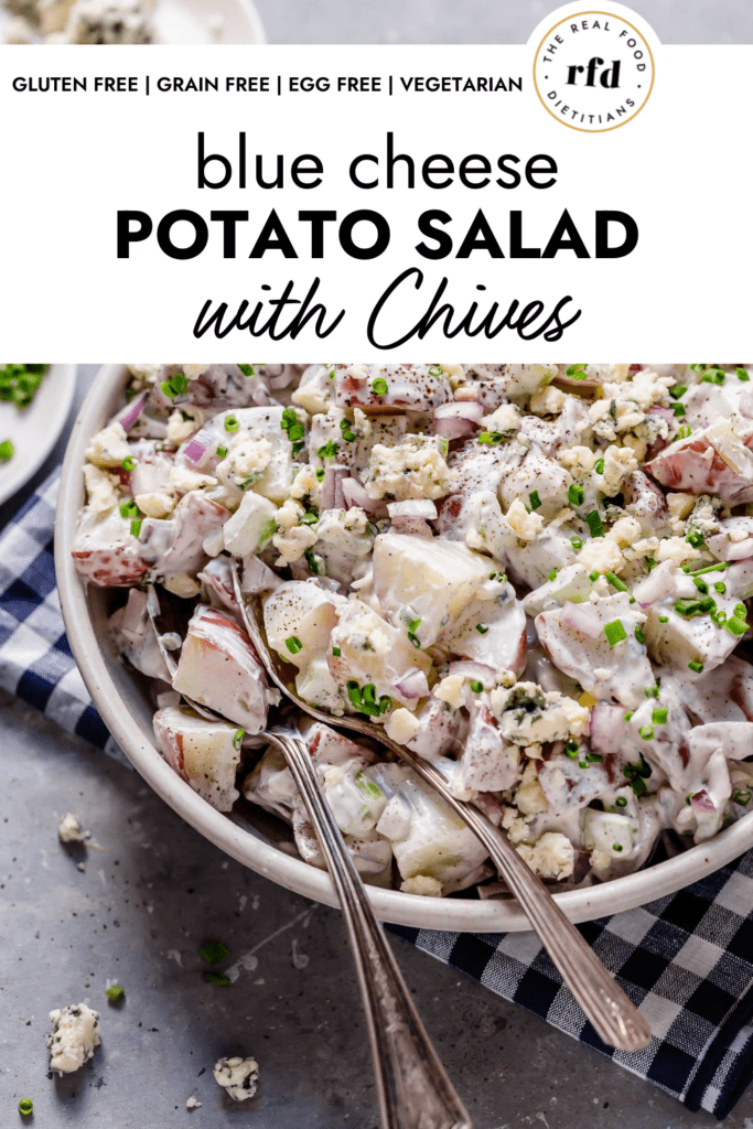 A collage of Blue Cheese Potato Salad with Chives with text overlay