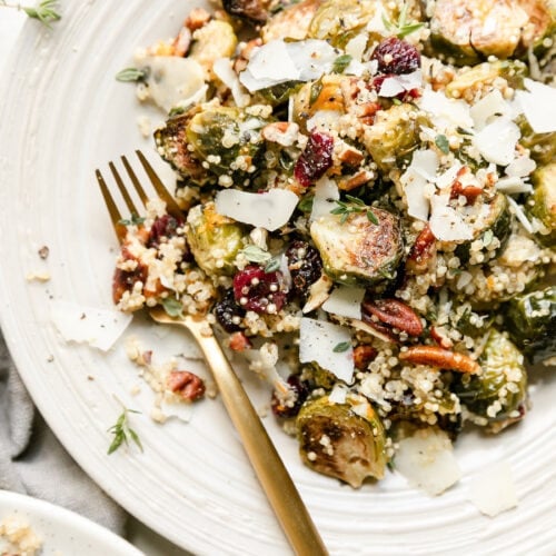 Roasted Brussels Sprouts Quinoa Salad with Cranberries and Pecans