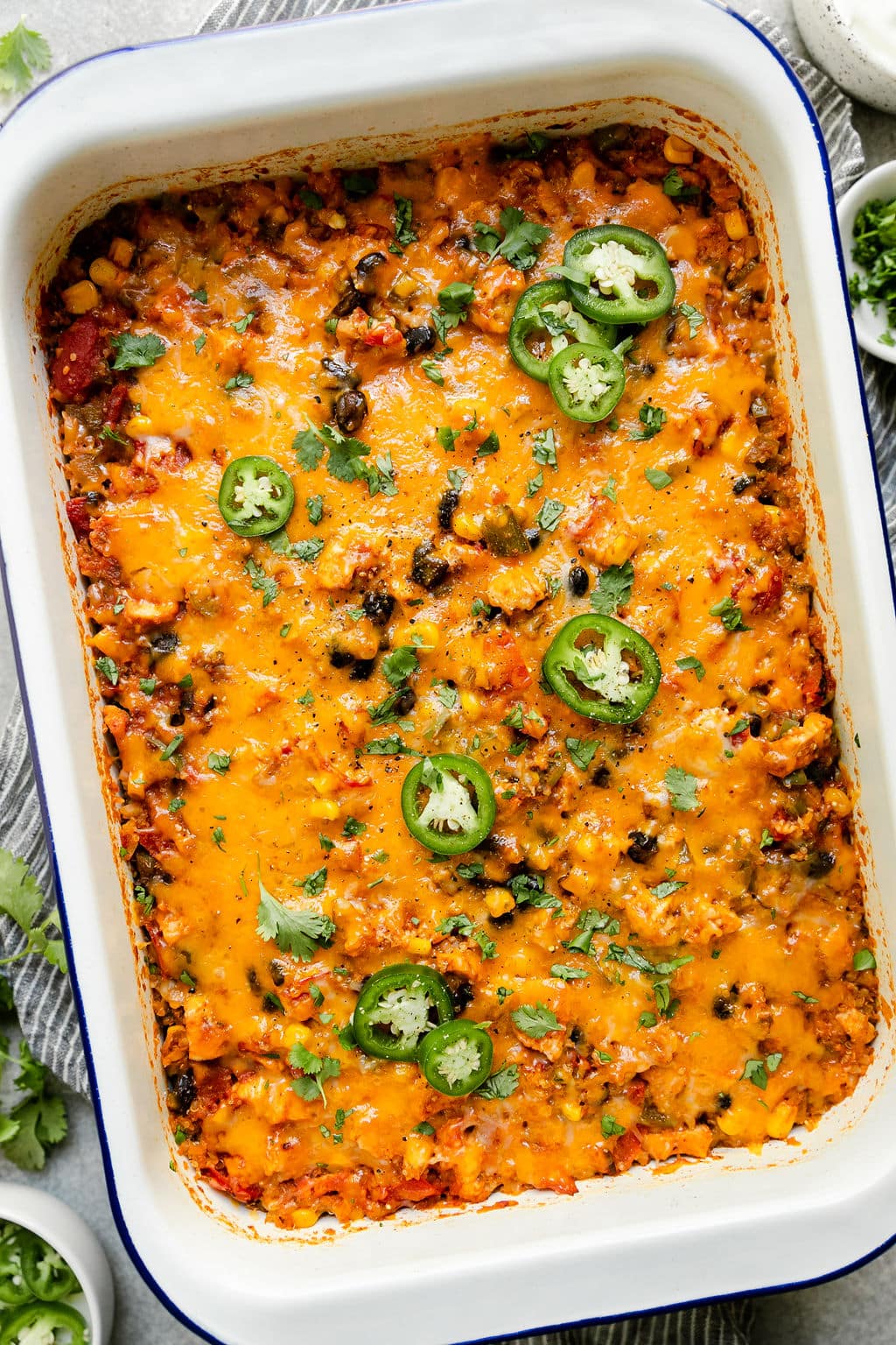 overhead view of a Southwest Chicken Quinoa Casserole