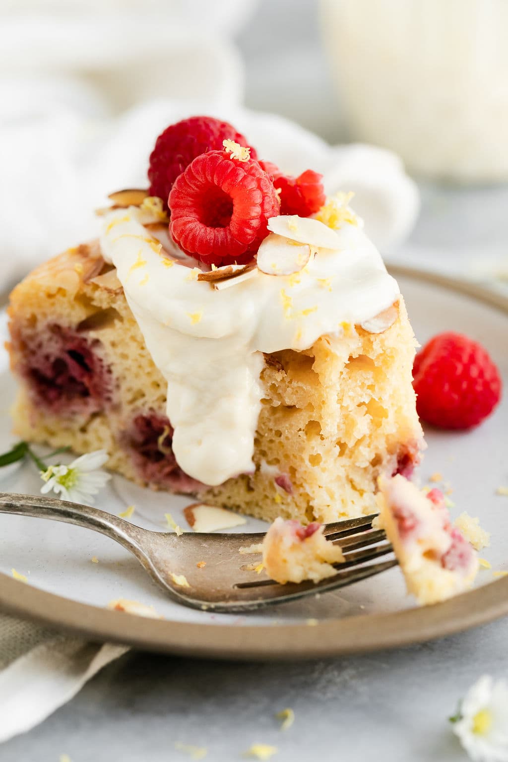 close up of Raspberry Coffee Cake with Lemon