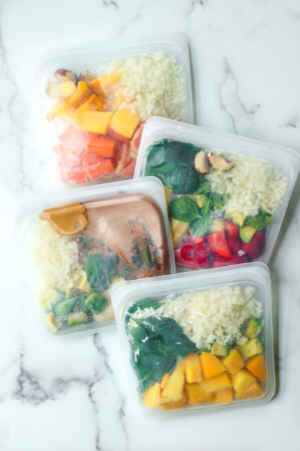 Four bags of DIY Frozen Smoothie Bags
