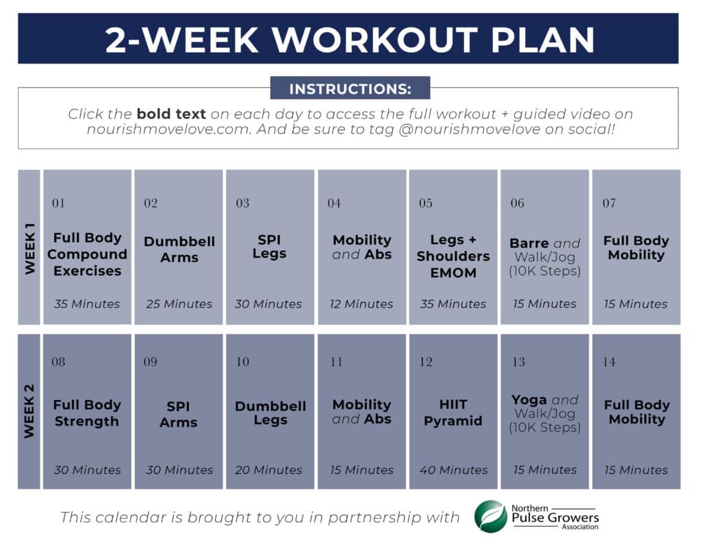 2 week workout plan from nourish move love