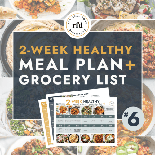 Collage of healthy dinner recipes with text overlay for 2 week healthy meal plan