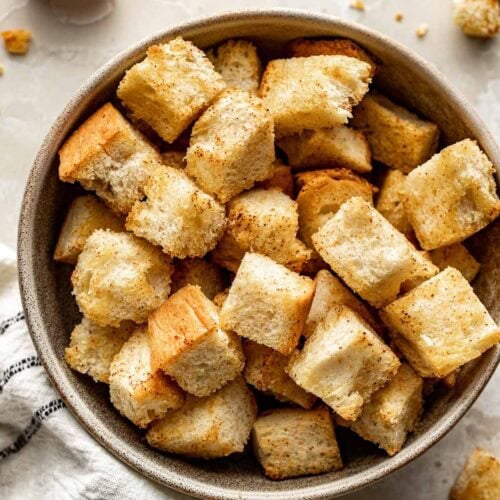 A bowl of Homemade Croutons